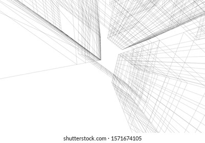 architecture building linear vector 3d illustration 