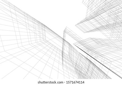 architecture building linear vector 3d illustration 