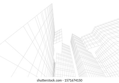 architecture building linear vector 3d illustration 
