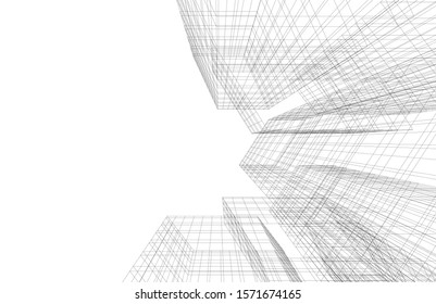 architecture building linear vector 3d illustration 