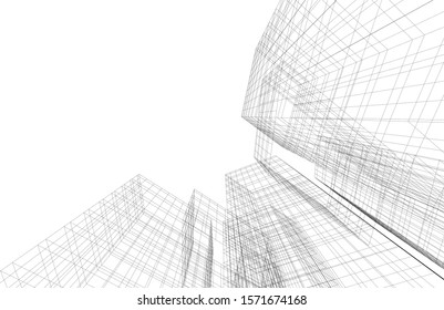 architecture building linear vector 3d illustration 