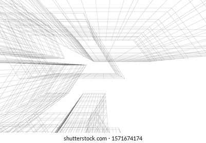 architecture building linear vector 3d illustration 