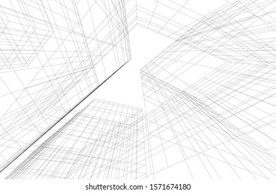 architecture building linear vector 3d illustration 