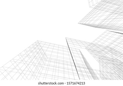 architecture building linear vector 3d illustration 