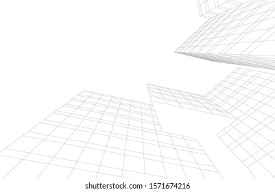 architecture building linear vector 3d illustration 