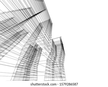 architecture building linear vector 3d illustration 