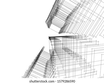 architecture building linear vector 3d illustration 