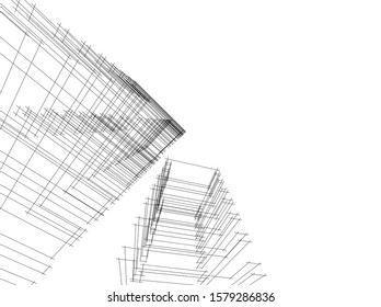 architecture building linear vector 3d illustration 