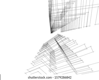 architecture building linear vector 3d illustration 