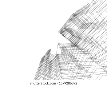 architecture building linear vector 3d illustration 