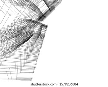 architecture building linear vector 3d illustration 