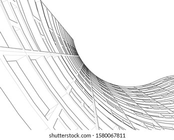 architecture building linear vector 3d illustration 