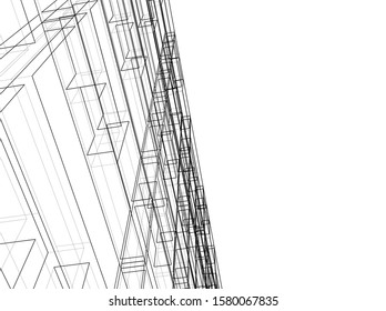 architecture building linear vector 3d illustration 