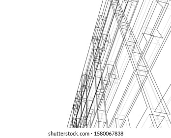 architecture building linear vector 3d illustration 