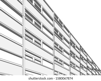 architecture building linear vector 3d illustration 