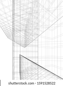 architecture building linear vector 3d illustration 