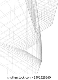 architecture building linear vector 3d illustration 