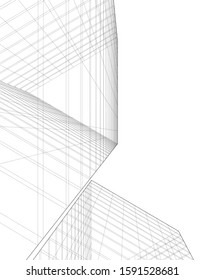 architecture building linear vector 3d illustration 