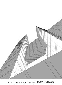 architecture building linear vector 3d illustration 