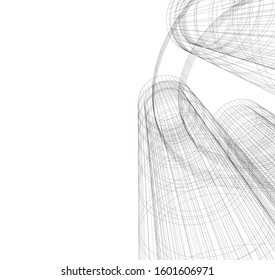 architecture building linear vector 3d illustration 
