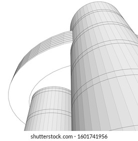 architecture building linear vector 3d illustration 