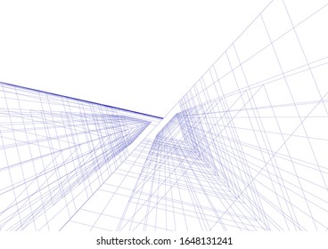 architecture building linear vector 3d illustration 
