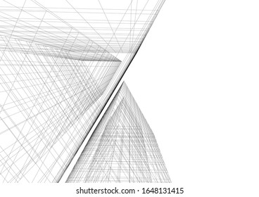 architecture building linear vector 3d illustration 