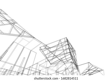 architecture building linear vector 3d illustration 