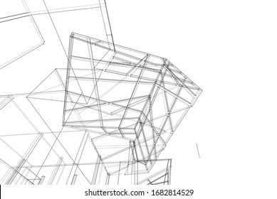 architecture building linear vector 3d illustration 