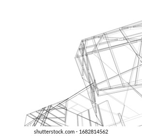 architecture building linear vector 3d illustration 
