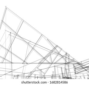 architecture building linear vector 3d illustration 