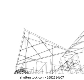 architecture building linear vector 3d illustration 