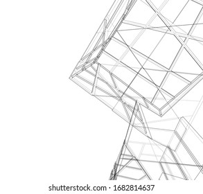 architecture building linear vector 3d illustration 