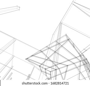 arquitectura construyendo ilustración 3d vector lineal 
