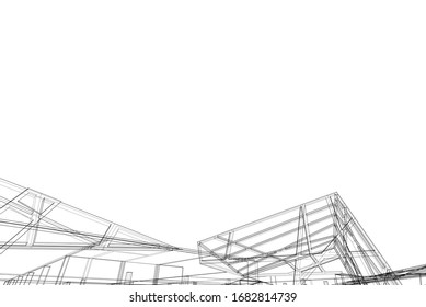 architecture building linear vector 3d illustration 
