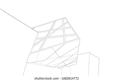 arquitectura construyendo ilustración 3d vector lineal 