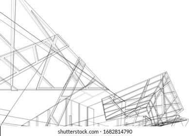 architecture building linear vector 3d illustration 