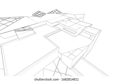architecture building linear vector 3d illustration 
