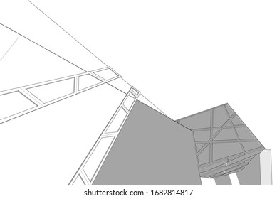 architecture building linear vector 3d illustration 