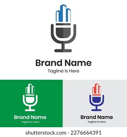 Architecture building with microphone logo design