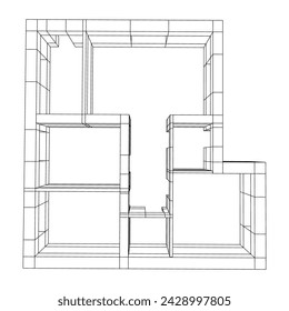 Architecture building. Modern house plan. Wireframe low poly mesh vector illustration.