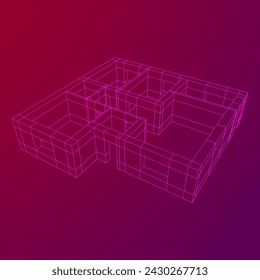 Architecture building. Modern house plan. Wireframe low poly mesh vector illustration.