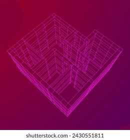 Edificio de arquitectura. Plano de la casa moderna. Ilustración vectorial de malla de polietileno baja.