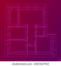 Edificio de arquitectura. Plano de la casa moderna. Ilustración vectorial de malla de polietileno baja.