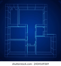 Architektur. Moderner Hausplan. Drahtgitter-Vektorgrafik mit niedrigem Polynetz.