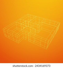Edificio de arquitectura. Plano de la casa moderna. Ilustración vectorial de malla de polietileno baja.