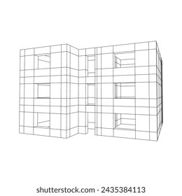 Architecture building. Modern house plan. Wireframe low poly mesh vector illustration.