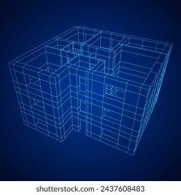 Edificio de arquitectura. Plano de la casa moderna. Ilustración vectorial de malla de polietileno baja.