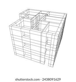Edificio de arquitectura. Plano de la casa moderna. Ilustración vectorial de malla de polietileno baja.