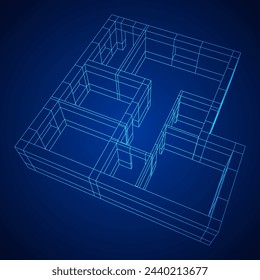 Architecture building. Modern house plan. Wireframe low poly mesh vector illustration.